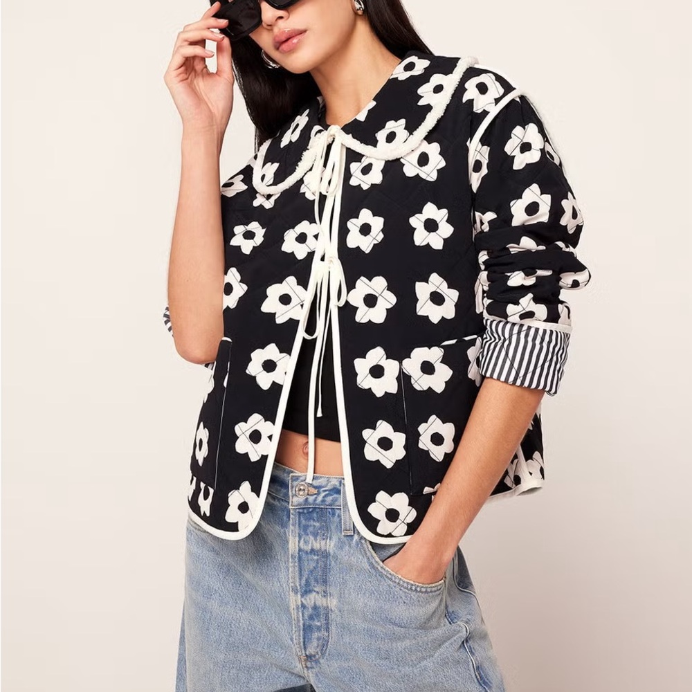 Reversible Floral Black and White Quilted Jacket